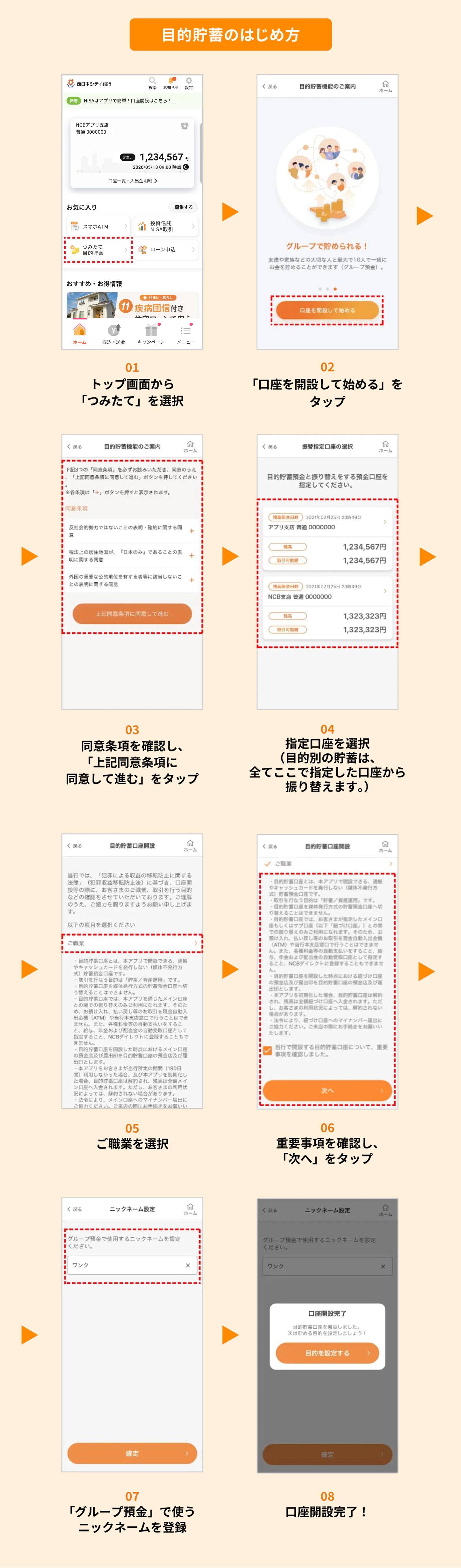 目的貯蓄のはじめ方、スマホ画面
